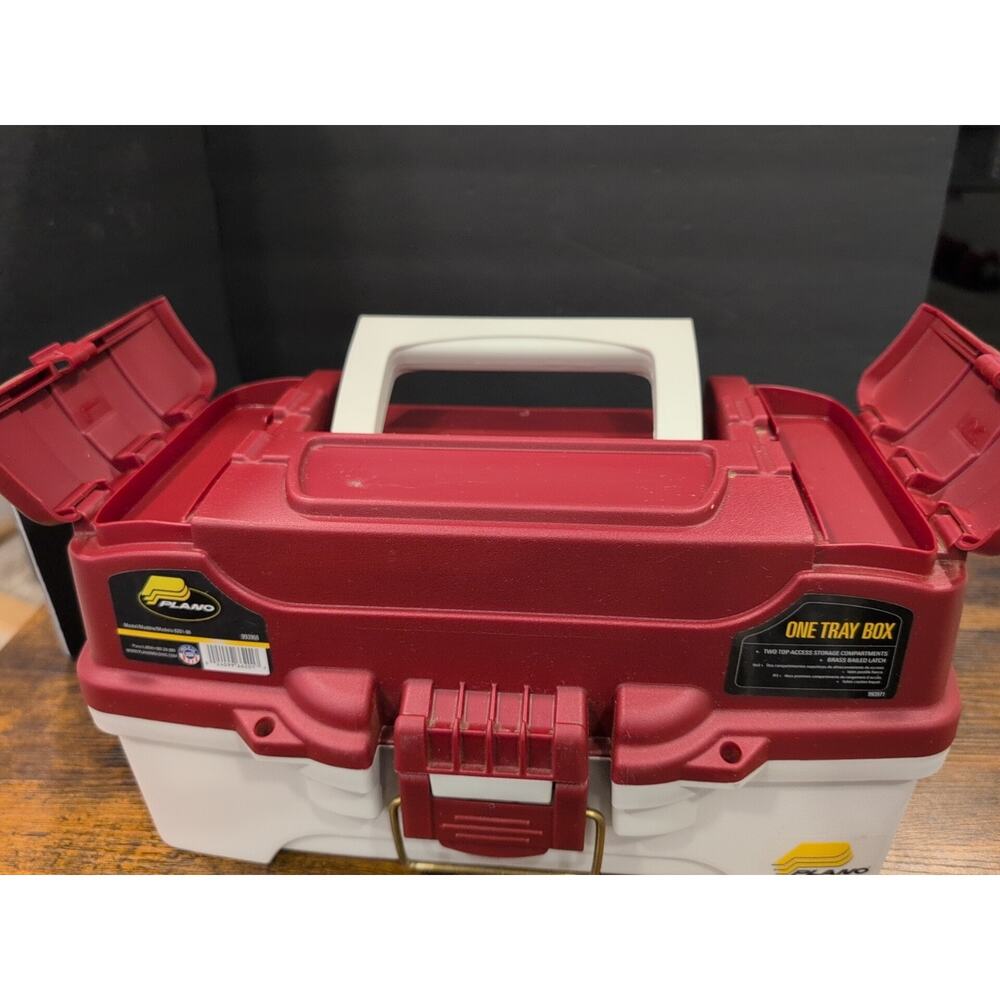 Plano 1-Tray Tackle Box/Dual Top Access - Red White 6201-06 With Some Tackle - Picture 6 of 7